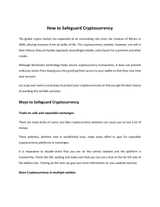How to Safeguard Cryptocurrency