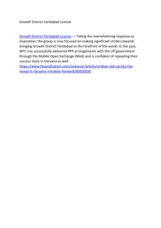 Growth District Faridabad License
