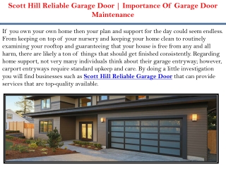 Scott Hill Reliable Garage Door | Importance Of Garage Door Maintenance