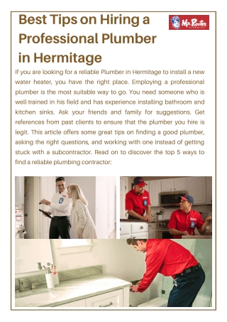 Best Tips on Hiring a Professional Plumber in Hermitage