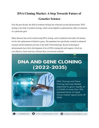 DNA and Gene Cloning | Gene Synthesis Services | Market Size - 2035