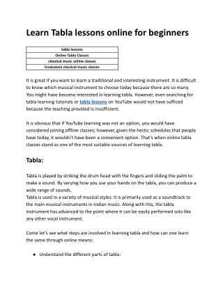 Learn Tabla lessons online for beginners