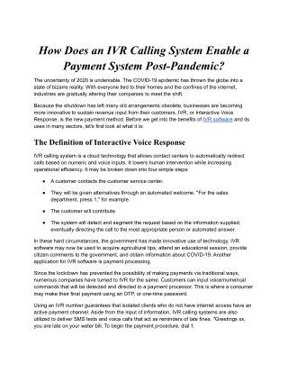 How Does an IVR Calling System Enable a Payment System Post-Pandemic.