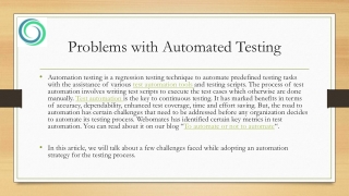 Problems with Automated Testing