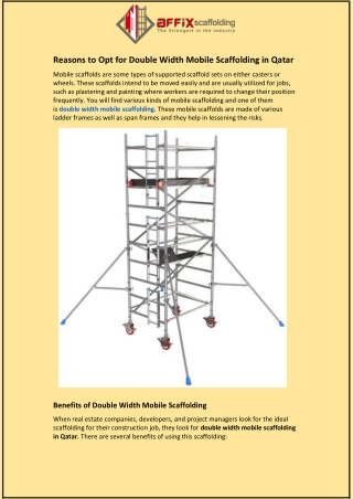 Reasons to Opt for Double Width Mobile Scaffolding in Qatar