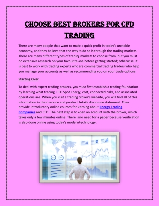 Choose Best Brokers for CFD Trading