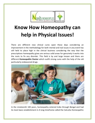 Know How Homeopathy can help in Physical Issues