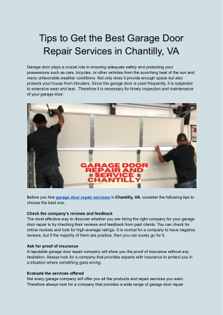 Tips to Get the Best Garage Door Repair Services in Chantilly, VA