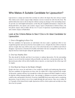 Who Makes A Suitable Candidate for Liposuction?