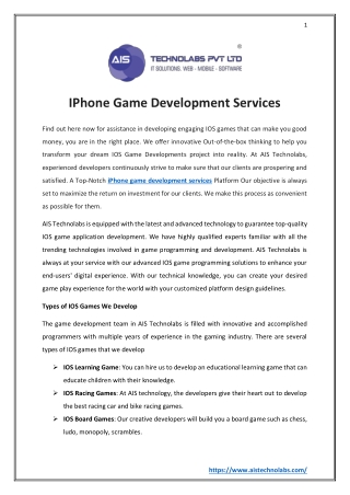 IPhone Game Development Services