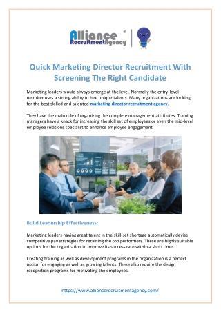 Quick Marketing Director Recruitment With Screening The Right Candidate