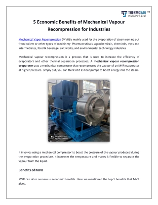 5 Economic Benefits of Mechanical Vapour Recompression for Industries