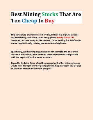 Best Mining Stocks That Are Too Cheap to Buy