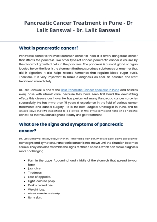 Pancreatic Cancer Treatment in Pune