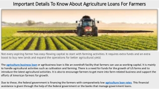 Important Details To Know About Agriculture Loans For Farmers