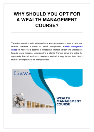 WHY SHOULD YOU OPT FOR A WEALTH MANAGEMENT COURSE