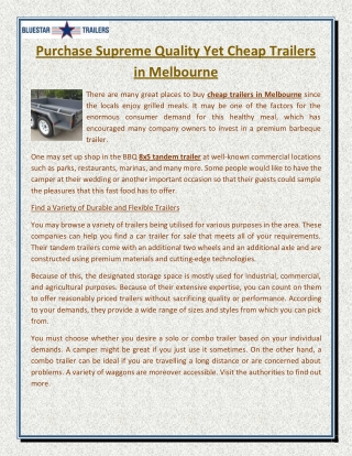 Purchase Supreme Quality Yet Cheap Trailers in Melbourne