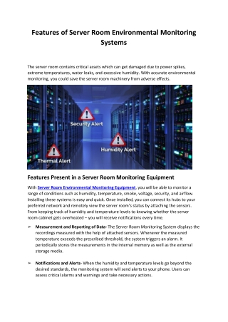 Server Room Environmental Monitoring Systems Features