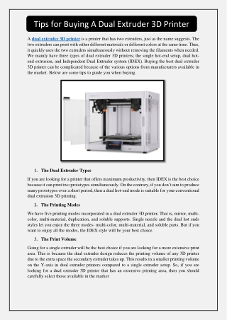 Tips for Buying A Dual Extruder 3D Printer