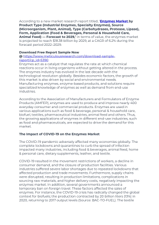 Enzymes Market Worth $18.38 Billion by 2029