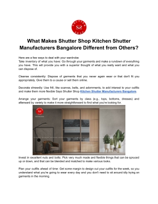 What Makes Shutter Shop Kitchen Shutter Manufacturers Bangalore Different from Others