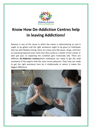 Know How De-Addiction Centres help in leaving Addictions!