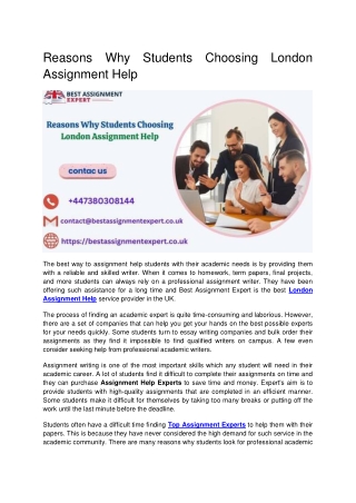 Reasons Why Students Choosing London Assignment Help