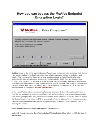 How you can bypass the McAfee Endpoint Encryption Login?