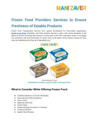 Frozen Food Providers Services to Ensure Freshness of Eatable Products
