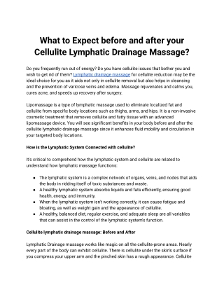 What to Expect before and after your Cellulite Lymphatic Drainage Massage_