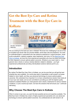 Get the Best Eye Care and Retina Treatment with the Best Eye Care in Kolkata