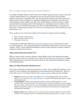 How Are Major and Basic Restorative Dentistry Different