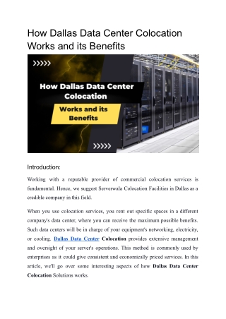 How Dallas Data Center Colocation Works and its Benefits
