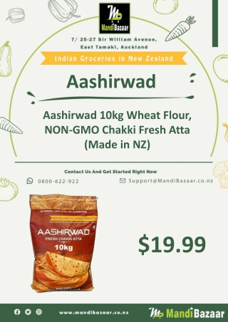 Aashirwad 10kg Wheat Flour, NON-GMO Chakki Fresh Atta (Made in NZ)