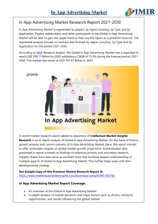 In App Advertising Market value at expected to reach USD 299.17 Billion by 2030