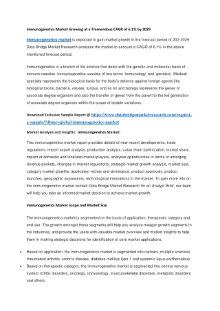Immunogenetics Market Growing at a Tremendous CAGR of 6.1 by 2029