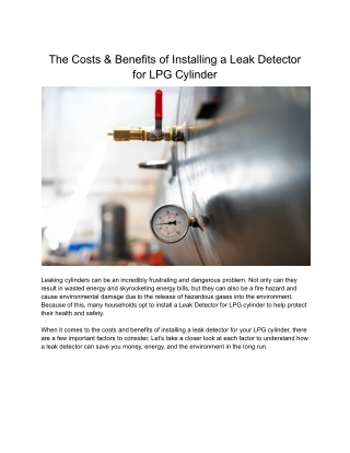 Cost & Benefits of a Leak Detector for LPG Cylinder