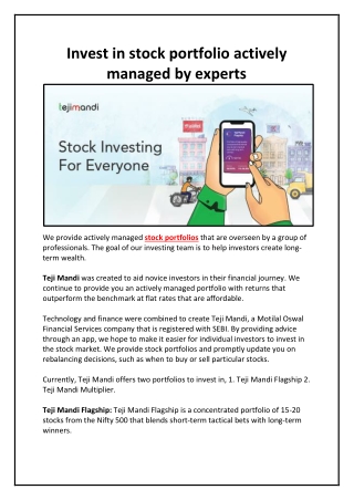 Invest in stock portfolio actively managed by experts