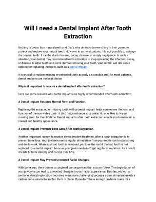 Will I need a Dental Implant After Tooth Extraction