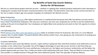 Top Benefits of Same Day Courier Delivery Service for UK Businesses