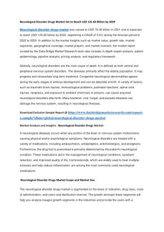 Neurological Disorder Drugs Market Set to Reach US 125.60 Billion by 2029