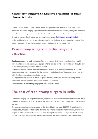 Best Brain Tumor Surgeon in India