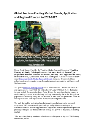 Global Precision Planting Market Trends, Application and Regional Forecast to 2022-2027