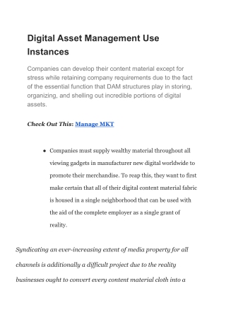 Digital Asset Management Use Instances