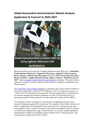 Global Automotive Semiconductor Market Analysis, Application & Forecast to 2022-2027