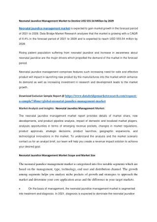 Neonatal Jaundice Management Market to Destine US 555.54 Million by 2029