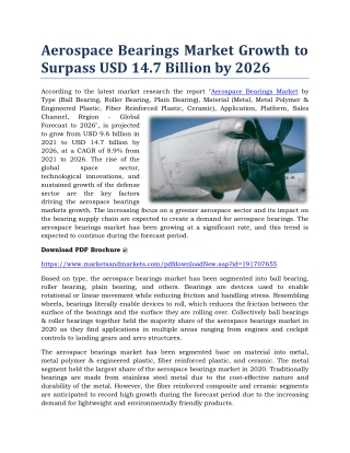 Aerospace Bearings Market Growth to Surpass USD 14.7 Billion by 2026