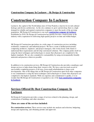Construction Company In Lucknow - SK Design & Construction