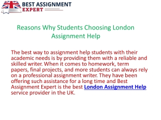 Reasons Why Students Choosing London Assignment Help.