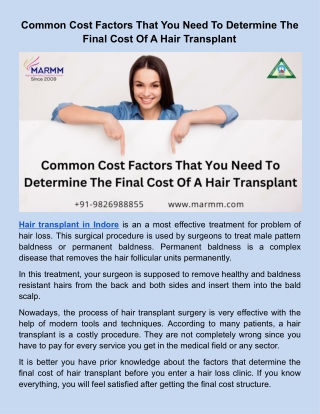 Common Cost Factors That You Need To Determine The Final Cost Of A Hair Transplant.docx
